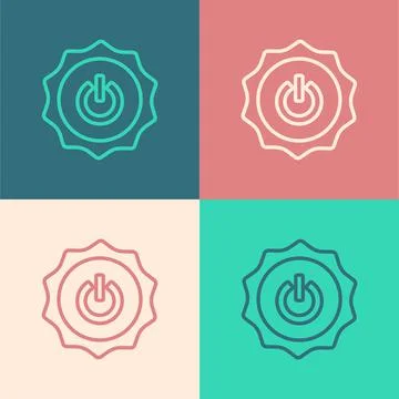 Pop art line Power button icon isolated on color background. Start sign. Vector Stock Illustration