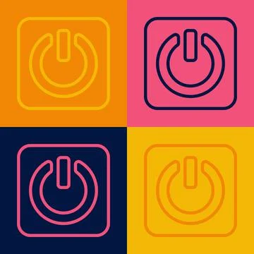Pop art line Power button icon isolated on color background. Start sign. Vector Stock Illustration