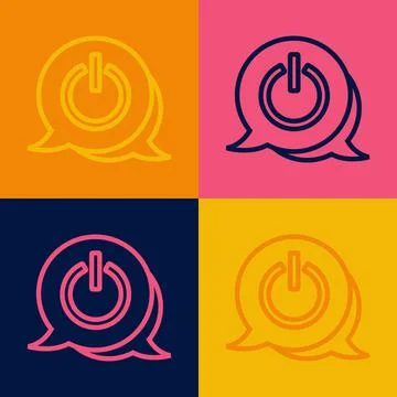 Pop art line Power button icon isolated on color background. Start sign. Vector Stock Illustration
