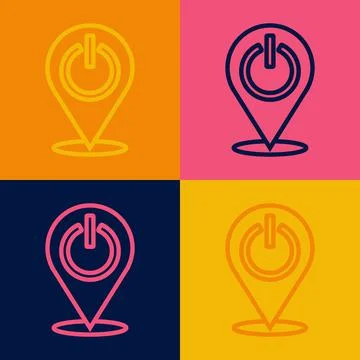 Pop art line Power button icon isolated on color background. Start sign. Vector Stock Illustration