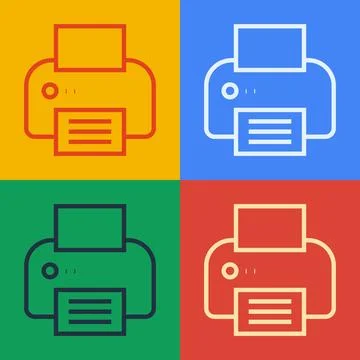 Pop art line Printer icon isolated on color background.  Vector Illustrazione stock