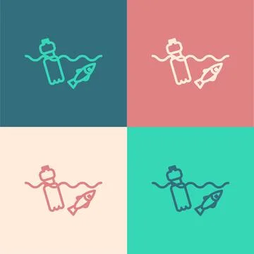 Pop art line The problem of pollution of the ocean icon isolated on color Illustrazione stock