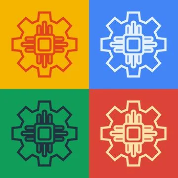 Pop art line Processor icon isolated on color background. CPU, central イラスト素材