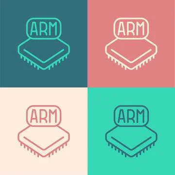 Pop art line Processor icon isolated on color background. CPU, central 스톡 일러스트