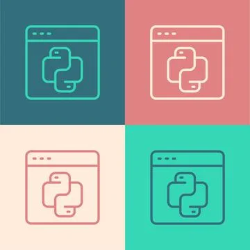 Pop art line Python programming language icon isolated on color background Illustration