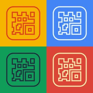 Pop art line QR code sample for smartphone scanning icon isolated on color Stock Illustration