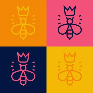 Pop art line Queen bee icon isolated on color background. Sweet natural food Stock Illustration