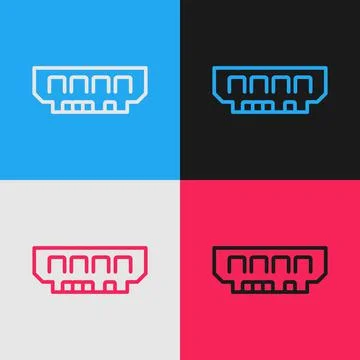 Pop art line RAM, random access memory icon isolated on color background. Vector Stock Illustration