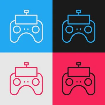 Pop art line Remote control icon isolated on color background. Vector Stock Illustration