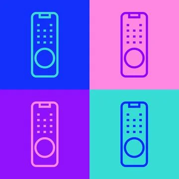 Pop art line Remote control icon isolated on color background.  Vector Stock Illustration