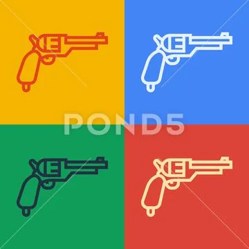 Pop art line Revolver gun icon isolated on color background. Vector ...