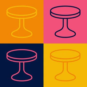Pop art line Round table icon isolated on color background. Vector Illustrazione stock