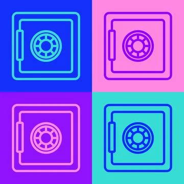 Pop art line Safe icon isolated on color background. The door safe a bank v.. Stock Illustration