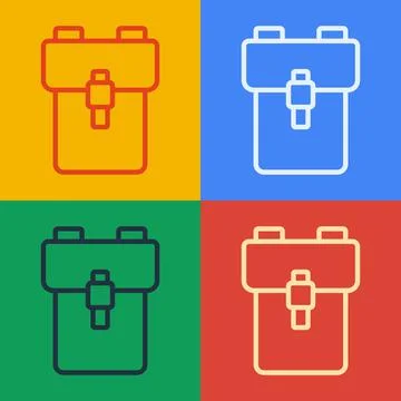Pop art line School backpack icon isolated on color background. Vector Stock Illustration