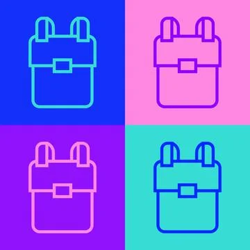 Pop art line School backpack icon isolated on color background. Vector イラスト素材