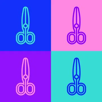 Pop art line Scissors icon isolated on color background. Tailor symbol. Cutti Stock Illustration