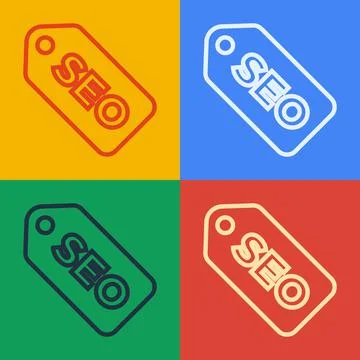 Pop art line SEO optimization icon isolated on color background. Vector Stock Illustration