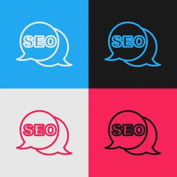 Pop art line SEO optimization icon isolated on color background. Vector Illustrazione stock