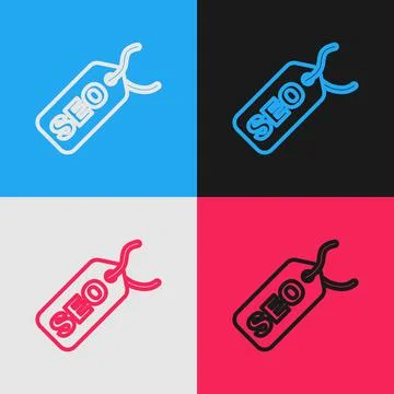 Pop art line SEO optimization icon isolated on color background. Vector Illustrazione stock
