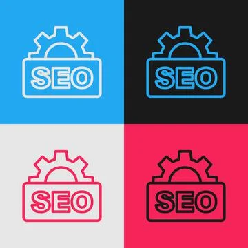Pop art line SEO optimization icon isolated on color background. Vector Stock Illustration