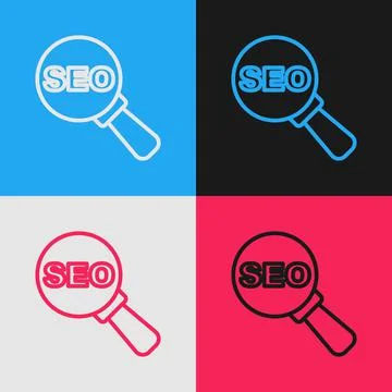 Pop art line SEO optimization icon isolated on color background. Vector イラスト素材