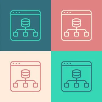 Pop art line Server, Data, Web Hosting icon isolated on color background. Vector Stock Illustration