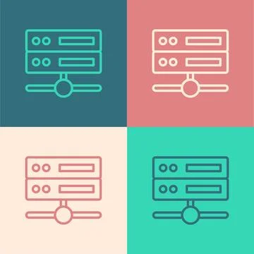 Pop art line Server, Data, Web Hosting icon isolated on color background.  .. Stock Illustration