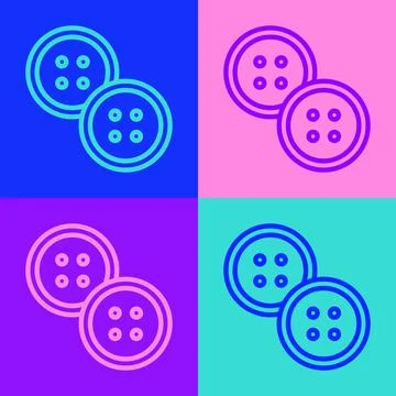 Pop art line Sewing button for clothes icon isolated on color background Stock Illustration
