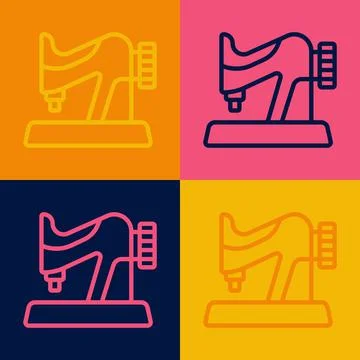 Pop art line Sewing machine icon isolated on color background. Vector Illustrazione stock