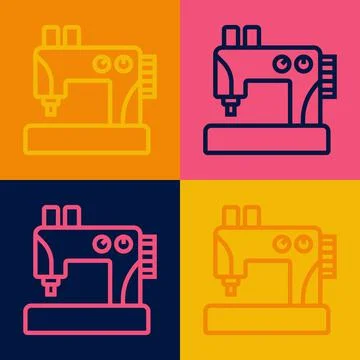 Pop art line Sewing machine icon isolated on color background.  Vector Stock Illustration
