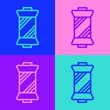 Pop art line Sewing thread on spool icon isolated on color background. Yarn Illustrazione stock