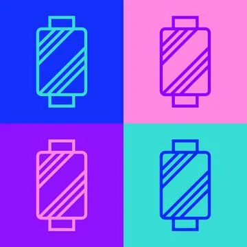 Pop art line Sewing thread on spool icon isolated on color background. Yarn Stock Illustration