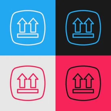 Pop art line This side up icon isolated on color background. Two arrows ind.. Stock Illustration