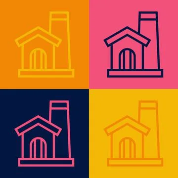 Pop art line Smithy workshop interior icon isolated on color background. Vector Stock Illustration