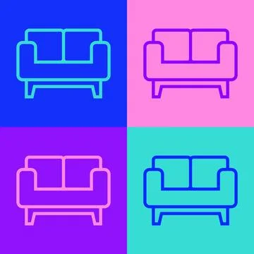 Pop art line Sofa icon isolated on color background.  Vector Stock Illustration