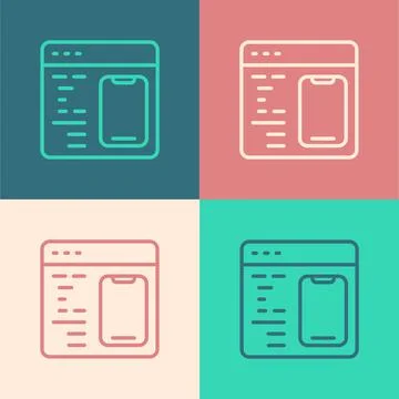 Pop art line Software, web developer programming code icon isolated on color Stock Illustration