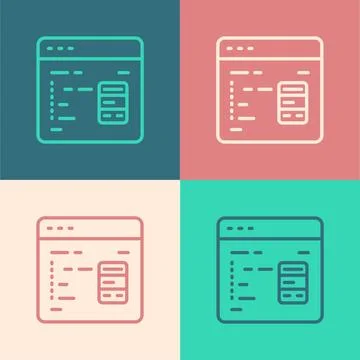 Pop art line Software, web developer programming code icon isolated on colo.. Illustrazione stock