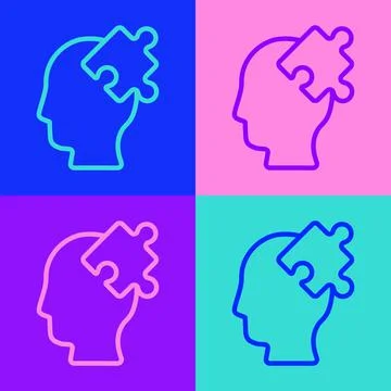 Pop art line Solution to the problem in psychology icon isolated on color bac Illustrazione stock