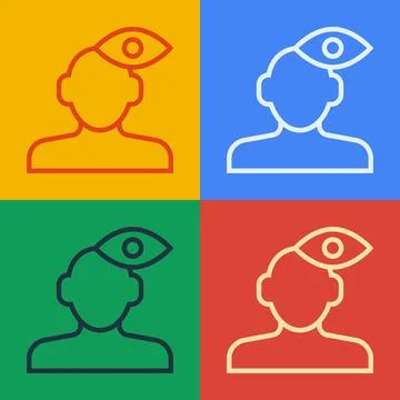 Pop art line Solution to the problem in psychology icon isolated on color b.. Illustrazione stock