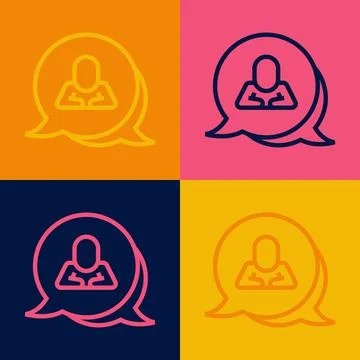 Pop art line Speech bubble chat icon isolated on color background. Message icon Stock Illustration