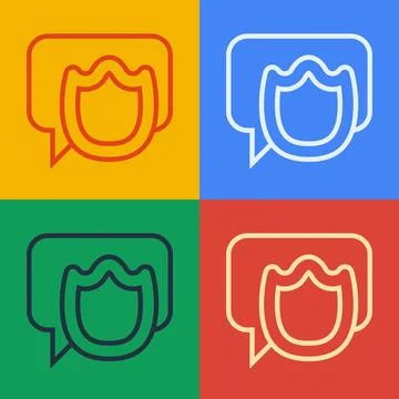 Pop art line Speech bubble chat icon isolated on color background. Message .. Stock Illustration