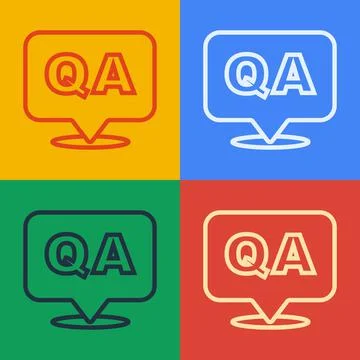 Pop art line Speech bubbles with Question and Answer icon isolated on color Stock Illustration