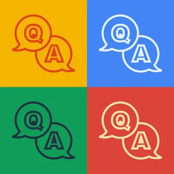 Pop art line Speech bubbles with Question and Answer icon isolated on color Illustrazione stock