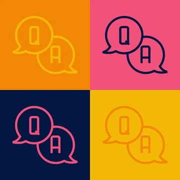 Pop art line Speech bubbles with Question and Answer icon isolated on color Illustrazione stock