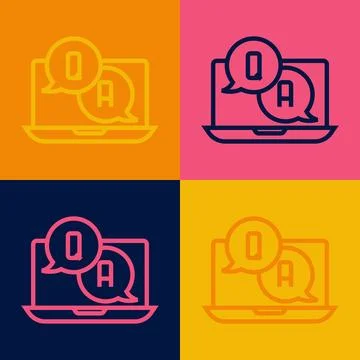Pop art line Speech bubbles with Question and Answer icon isolated on color.. Illustrazione stock