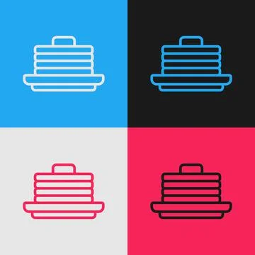 Pop art line Stack of pancakes icon isolated on color background. Baking with Stockillustratie