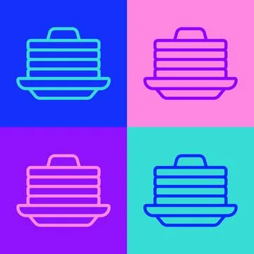 Pop art line Stack of pancakes with honey icon isolated on color background Stock Illustration
