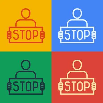 Pop art line Stop war icon isolated on color background. Antiwar protest. World Stock Illustration