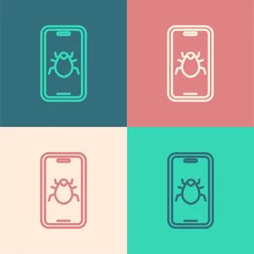 Pop art line System bug on mobile icon isolated on color background. Code bug イラスト素材