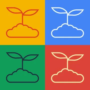 Pop art line Tea leaf icon isolated on color background. Tea leaves. Vector Stock Illustration
